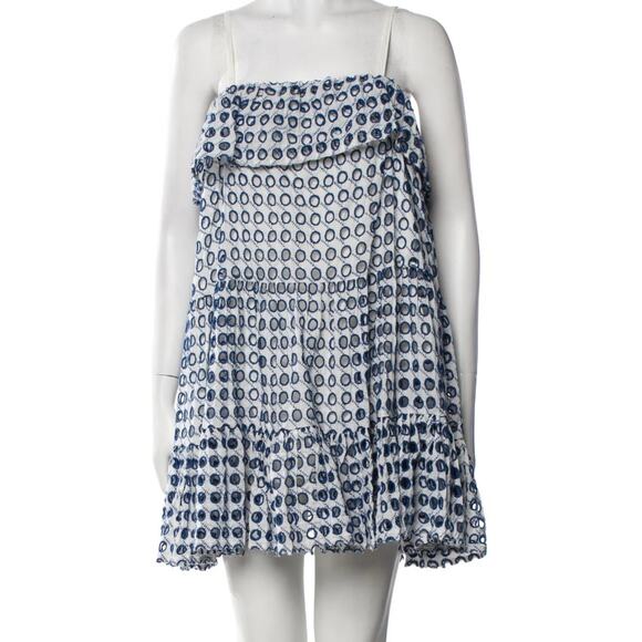 Solid & Striped Dress Women XS Blue White Eyelet Mini Ruffle Embroidery Preppy - Picture 1 of 9